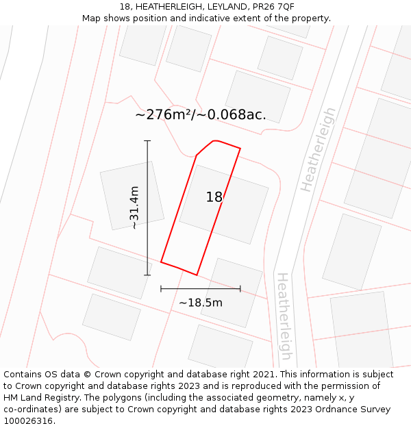 18, HEATHERLEIGH, LEYLAND, PR26 7QF: Plot and title map