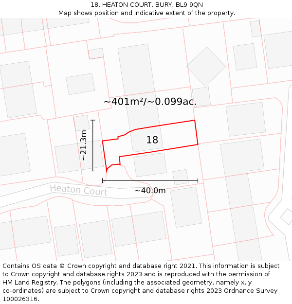 18, HEATON COURT, BURY, BL9 9QN: Plot and title map