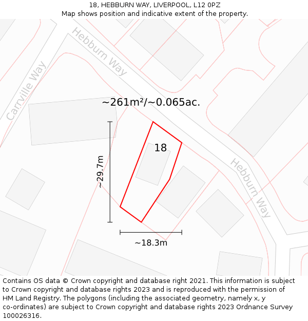 18, HEBBURN WAY, LIVERPOOL, L12 0PZ: Plot and title map