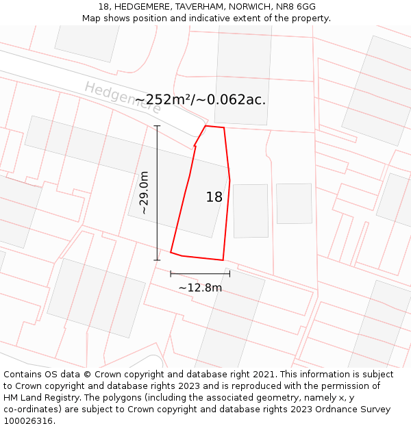 18, HEDGEMERE, TAVERHAM, NORWICH, NR8 6GG: Plot and title map