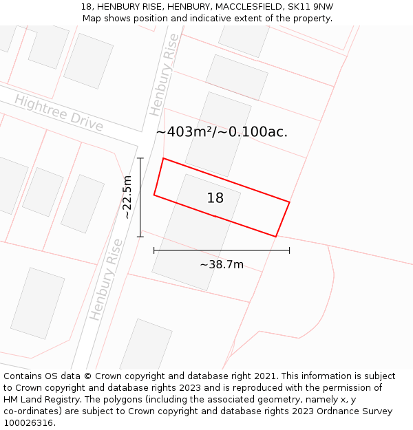 18, HENBURY RISE, HENBURY, MACCLESFIELD, SK11 9NW: Plot and title map