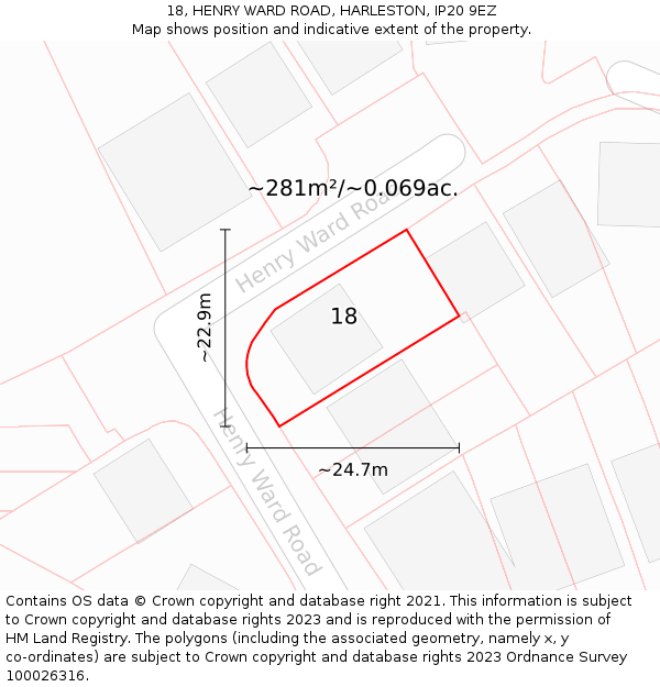 18, HENRY WARD ROAD, HARLESTON, IP20 9EZ: Plot and title map
