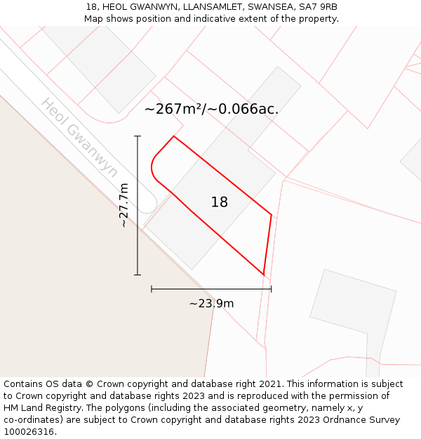 18, HEOL GWANWYN, LLANSAMLET, SWANSEA, SA7 9RB: Plot and title map