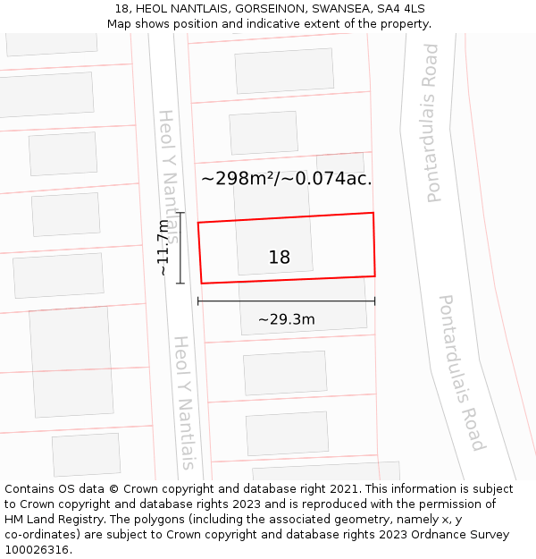 18, HEOL NANTLAIS, GORSEINON, SWANSEA, SA4 4LS: Plot and title map