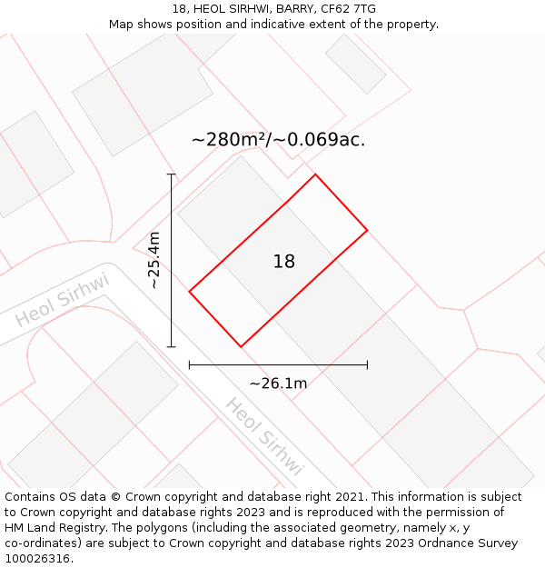 18, HEOL SIRHWI, BARRY, CF62 7TG: Plot and title map