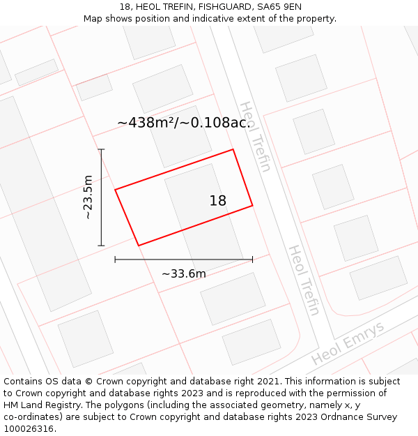18, HEOL TREFIN, FISHGUARD, SA65 9EN: Plot and title map