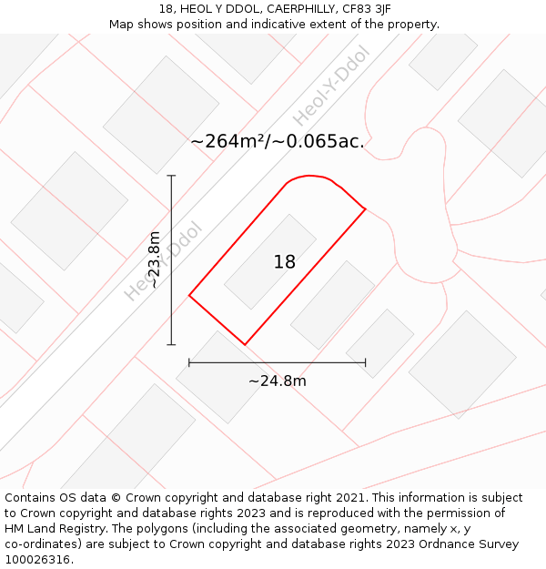 18, HEOL Y DDOL, CAERPHILLY, CF83 3JF: Plot and title map