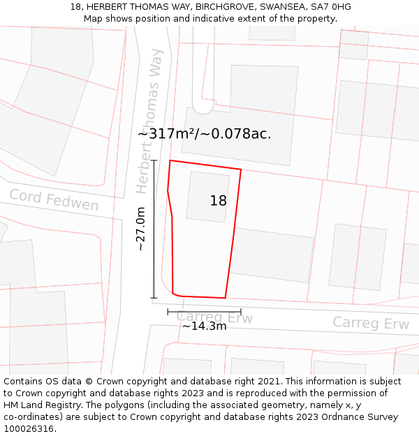 18, HERBERT THOMAS WAY, BIRCHGROVE, SWANSEA, SA7 0HG: Plot and title map