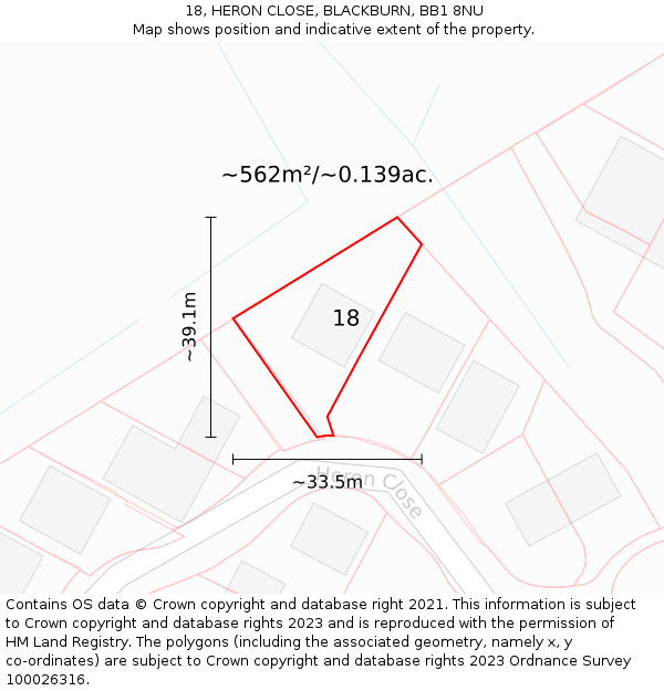 18, HERON CLOSE, BLACKBURN, BB1 8NU: Plot and title map