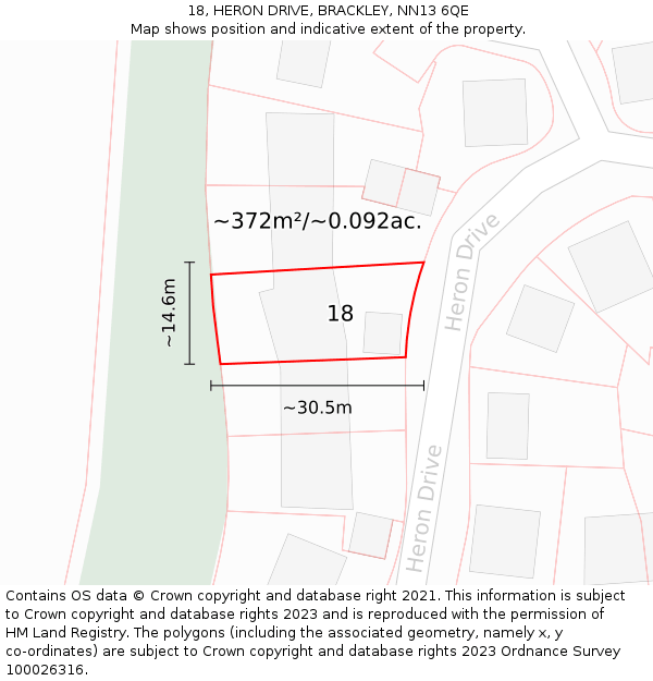 18, HERON DRIVE, BRACKLEY, NN13 6QE: Plot and title map