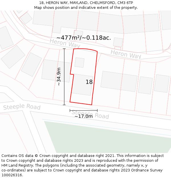 18, HERON WAY, MAYLAND, CHELMSFORD, CM3 6TP: Plot and title map