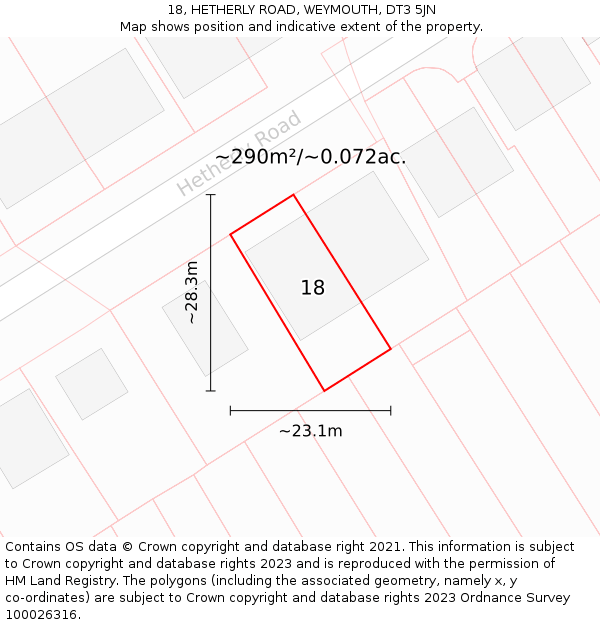 18, HETHERLY ROAD, WEYMOUTH, DT3 5JN: Plot and title map