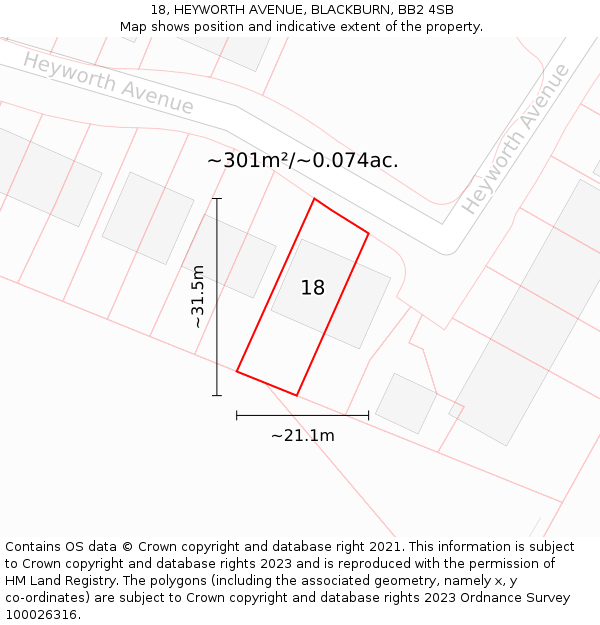 18, HEYWORTH AVENUE, BLACKBURN, BB2 4SB: Plot and title map