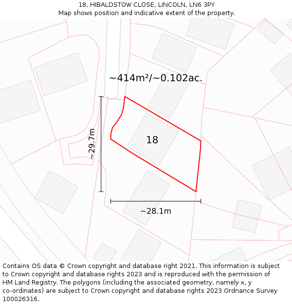 18, HIBALDSTOW CLOSE, LINCOLN, LN6 3PY: Plot and title map