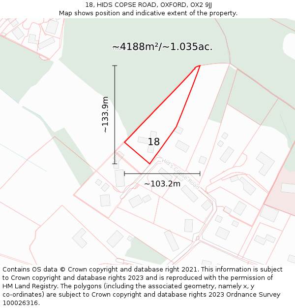 18, HIDS COPSE ROAD, OXFORD, OX2 9JJ: Plot and title map