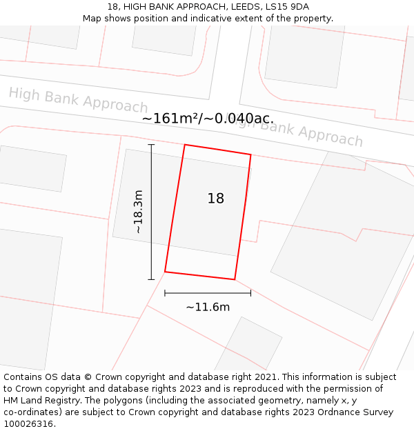 18, HIGH BANK APPROACH, LEEDS, LS15 9DA: Plot and title map