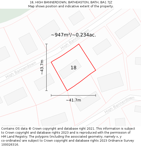 18, HIGH BANNERDOWN, BATHEASTON, BATH, BA1 7JZ: Plot and title map