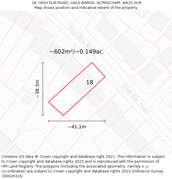 18, HIGH ELM ROAD, HALE BARNS, ALTRINCHAM, WA15 0HS: Plot and title map