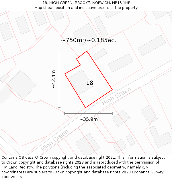 18, HIGH GREEN, BROOKE, NORWICH, NR15 1HR: Plot and title map