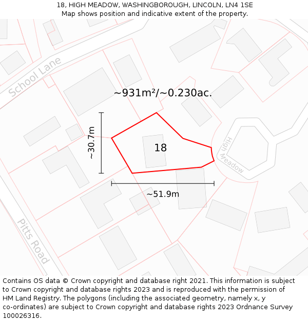 18, HIGH MEADOW, WASHINGBOROUGH, LINCOLN, LN4 1SE: Plot and title map