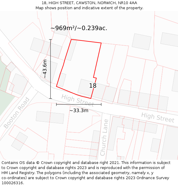 18, HIGH STREET, CAWSTON, NORWICH, NR10 4AA: Plot and title map