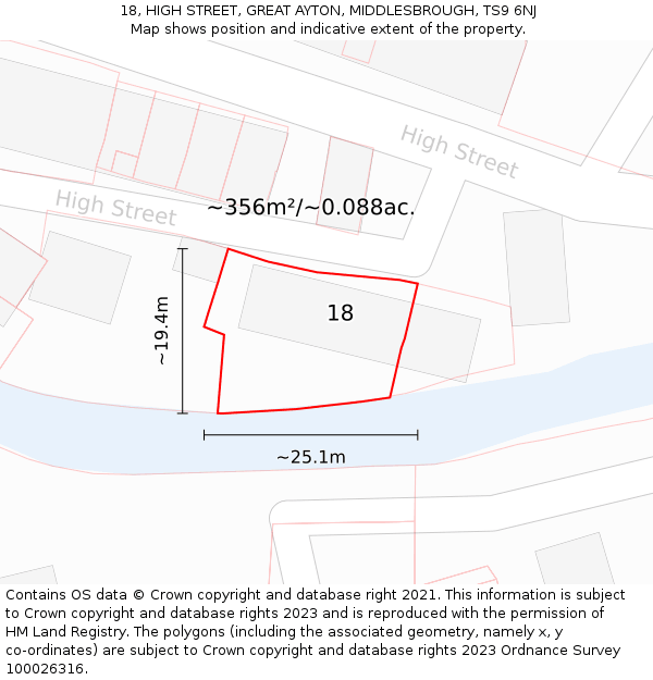 18, HIGH STREET, GREAT AYTON, MIDDLESBROUGH, TS9 6NJ: Plot and title map