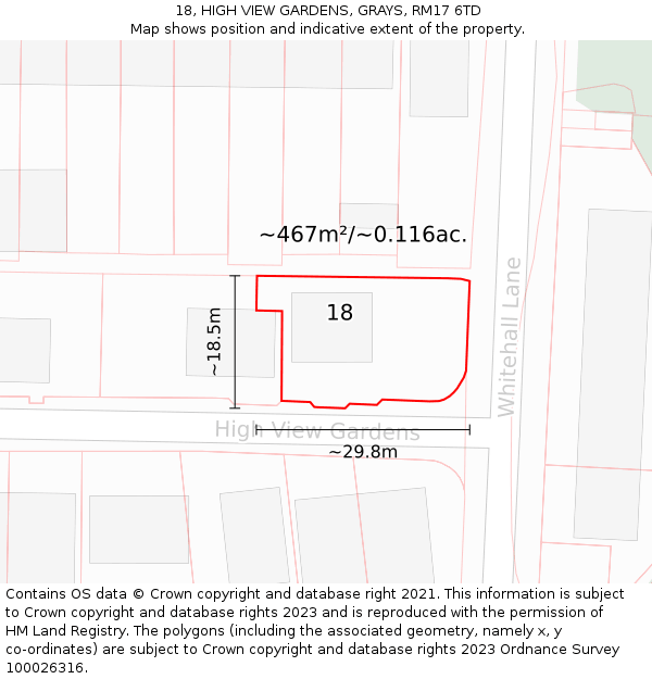 18, HIGH VIEW GARDENS, GRAYS, RM17 6TD: Plot and title map