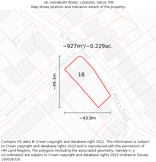 18, HIGHBURY ROAD, LONDON, SW19 7PR: Plot and title map