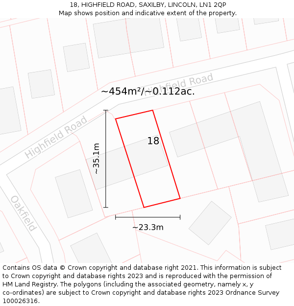 18, HIGHFIELD ROAD, SAXILBY, LINCOLN, LN1 2QP: Plot and title map