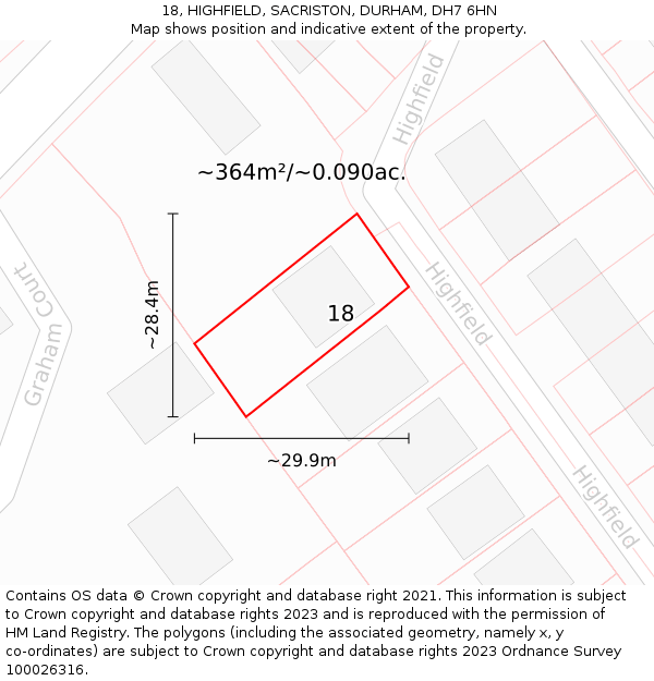 18, HIGHFIELD, SACRISTON, DURHAM, DH7 6HN: Plot and title map