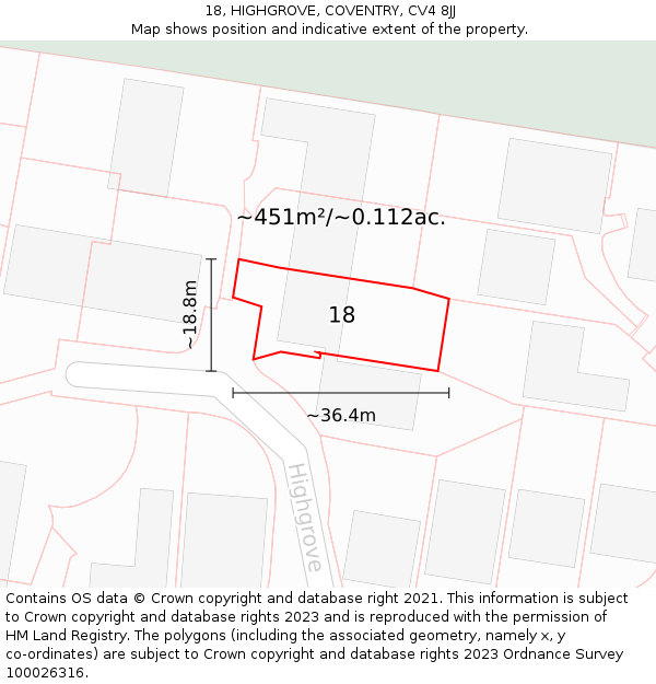 18, HIGHGROVE, COVENTRY, CV4 8JJ: Plot and title map