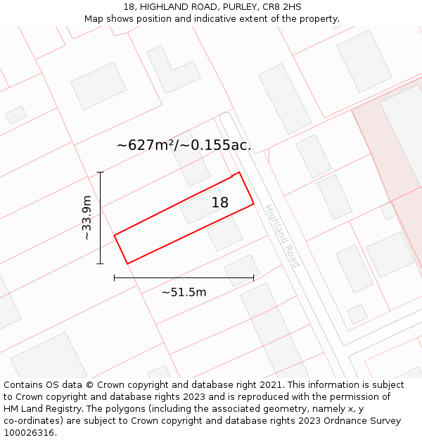 18, HIGHLAND ROAD, PURLEY, CR8 2HS: Plot and title map