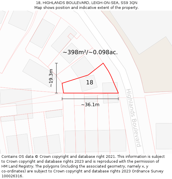 18, HIGHLANDS BOULEVARD, LEIGH-ON-SEA, SS9 3QN: Plot and title map