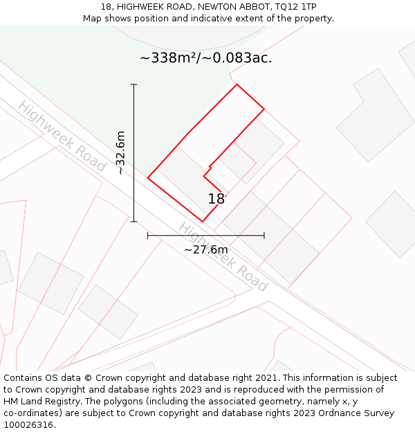 18, HIGHWEEK ROAD, NEWTON ABBOT, TQ12 1TP: Plot and title map