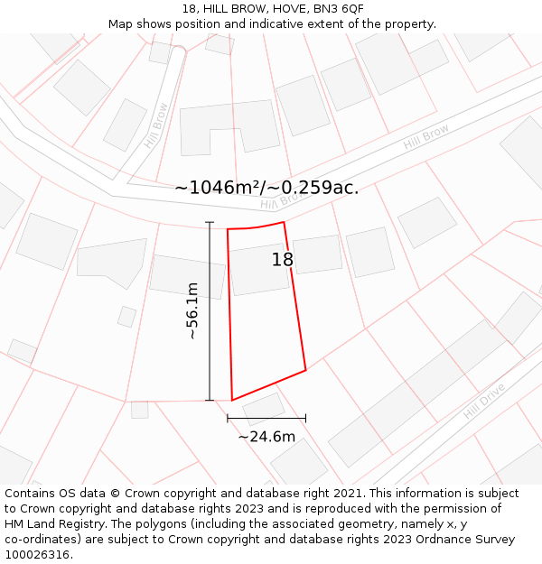 18, HILL BROW, HOVE, BN3 6QF: Plot and title map