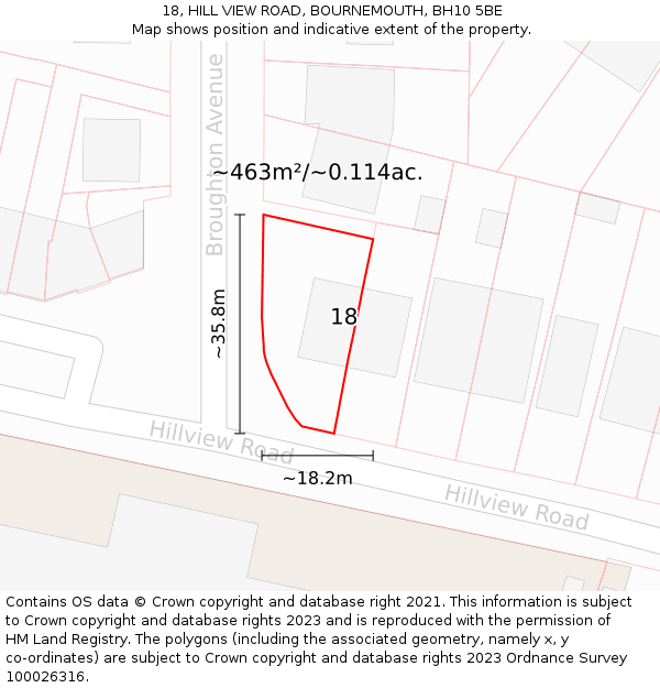 18, HILL VIEW ROAD, BOURNEMOUTH, BH10 5BE: Plot and title map