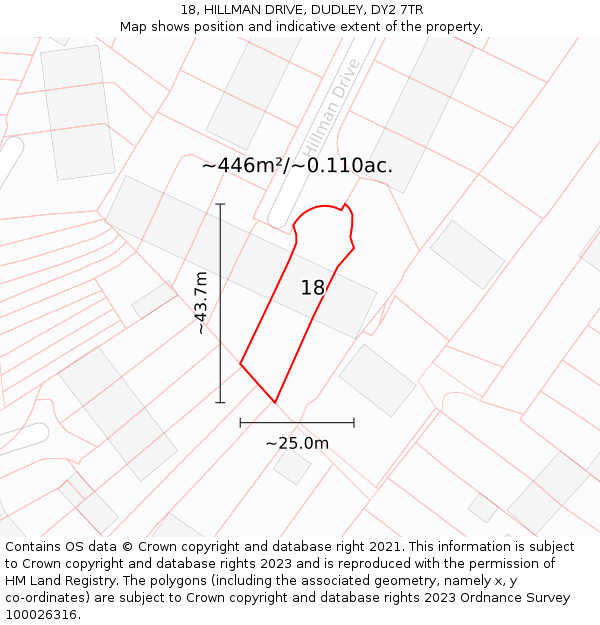 18, HILLMAN DRIVE, DUDLEY, DY2 7TR: Plot and title map