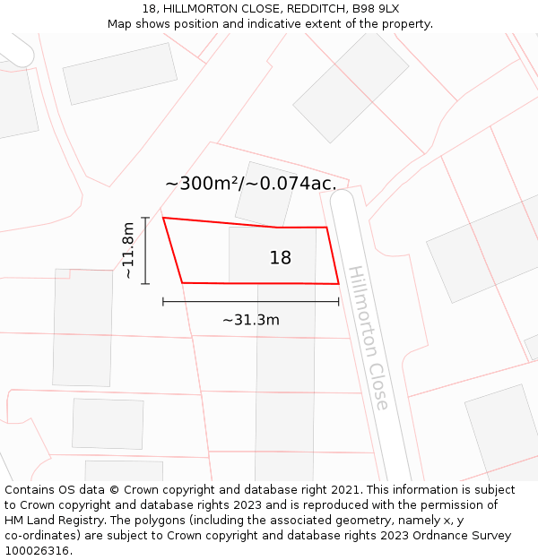 18, HILLMORTON CLOSE, REDDITCH, B98 9LX: Plot and title map