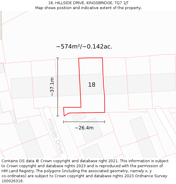 18, HILLSIDE DRIVE, KINGSBRIDGE, TQ7 1JT: Plot and title map