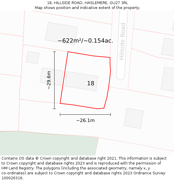18, HILLSIDE ROAD, HASLEMERE, GU27 3RL: Plot and title map