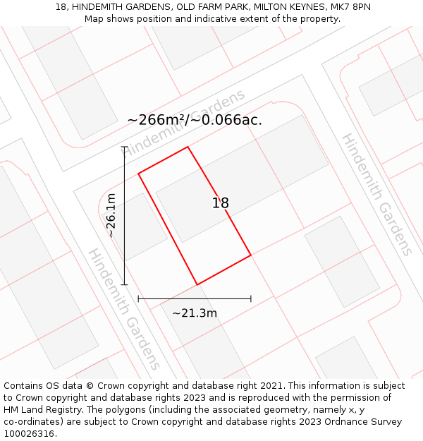 18, HINDEMITH GARDENS, OLD FARM PARK, MILTON KEYNES, MK7 8PN: Plot and title map