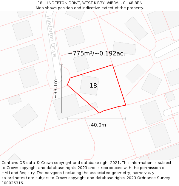 18, HINDERTON DRIVE, WEST KIRBY, WIRRAL, CH48 8BN: Plot and title map