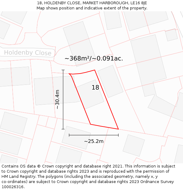 18, HOLDENBY CLOSE, MARKET HARBOROUGH, LE16 8JE: Plot and title map