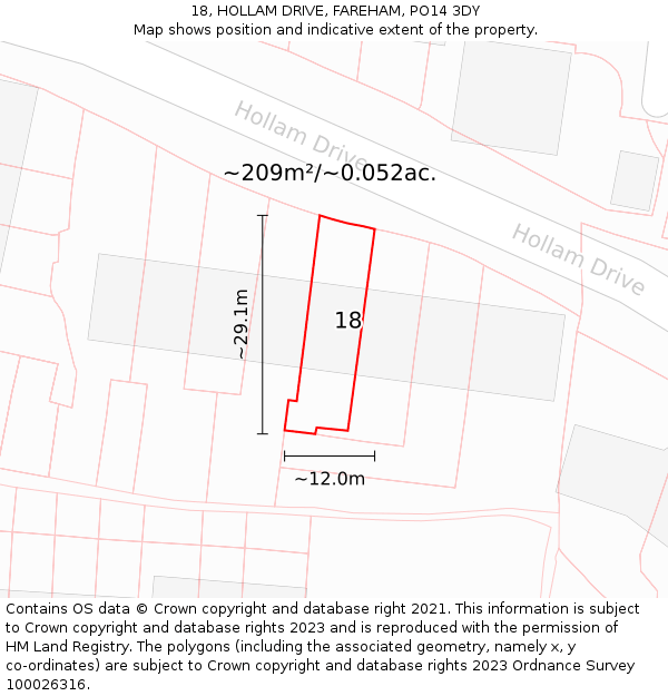 18, HOLLAM DRIVE, FAREHAM, PO14 3DY: Plot and title map