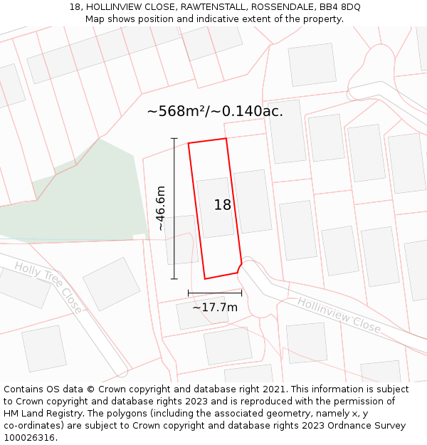 18, HOLLINVIEW CLOSE, RAWTENSTALL, ROSSENDALE, BB4 8DQ: Plot and title map