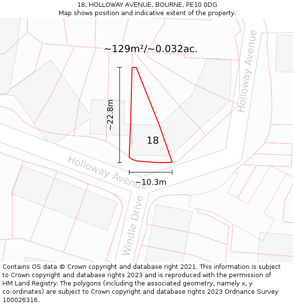 18, HOLLOWAY AVENUE, BOURNE, PE10 0DG: Plot and title map