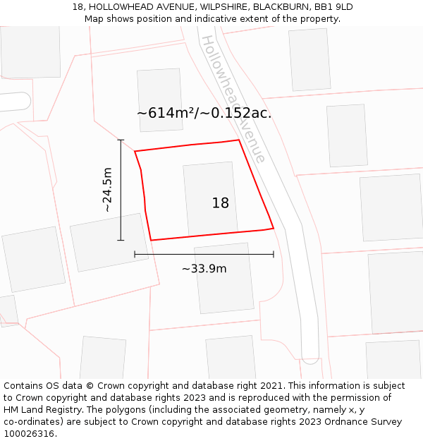 18, HOLLOWHEAD AVENUE, WILPSHIRE, BLACKBURN, BB1 9LD: Plot and title map