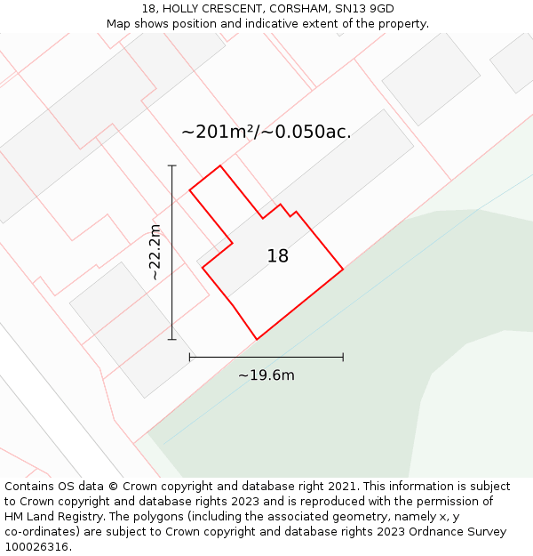 18, HOLLY CRESCENT, CORSHAM, SN13 9GD: Plot and title map