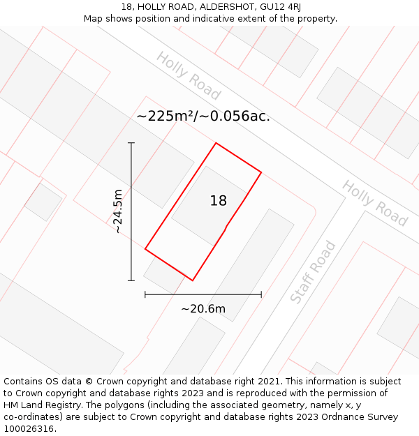 18, HOLLY ROAD, ALDERSHOT, GU12 4RJ: Plot and title map