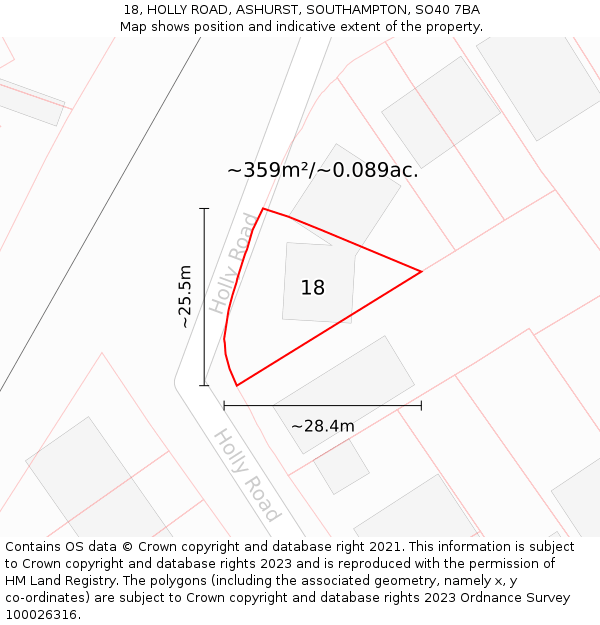 18, HOLLY ROAD, ASHURST, SOUTHAMPTON, SO40 7BA: Plot and title map